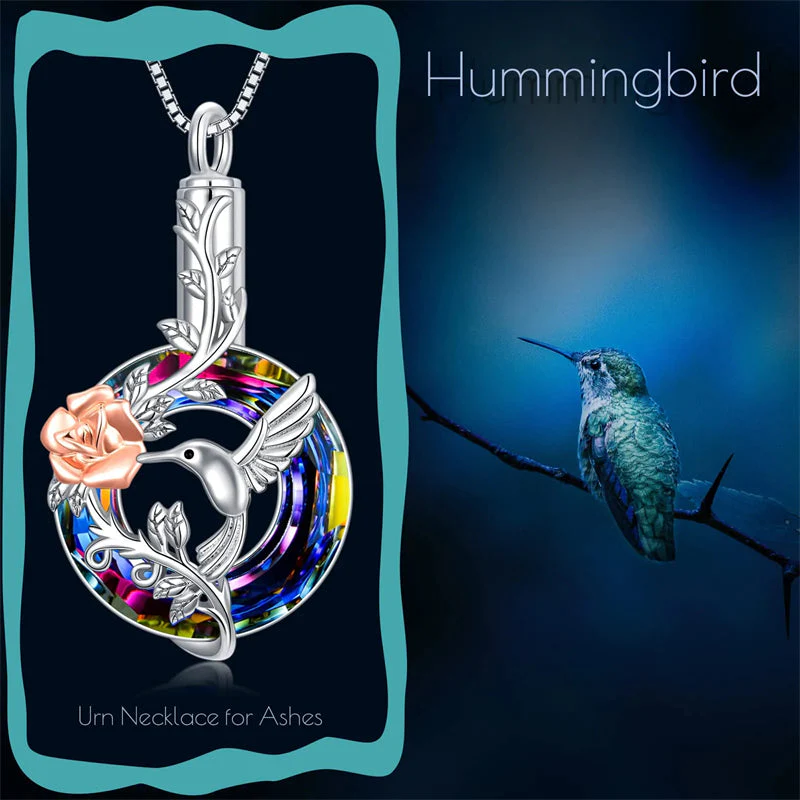 Hummingbird Urn Necklace for Ashes Sterling Silver with Crystal Cremation Jewelry w/Funnel Filler Keepsake Memory Jewelry for Women Girls - Image 32