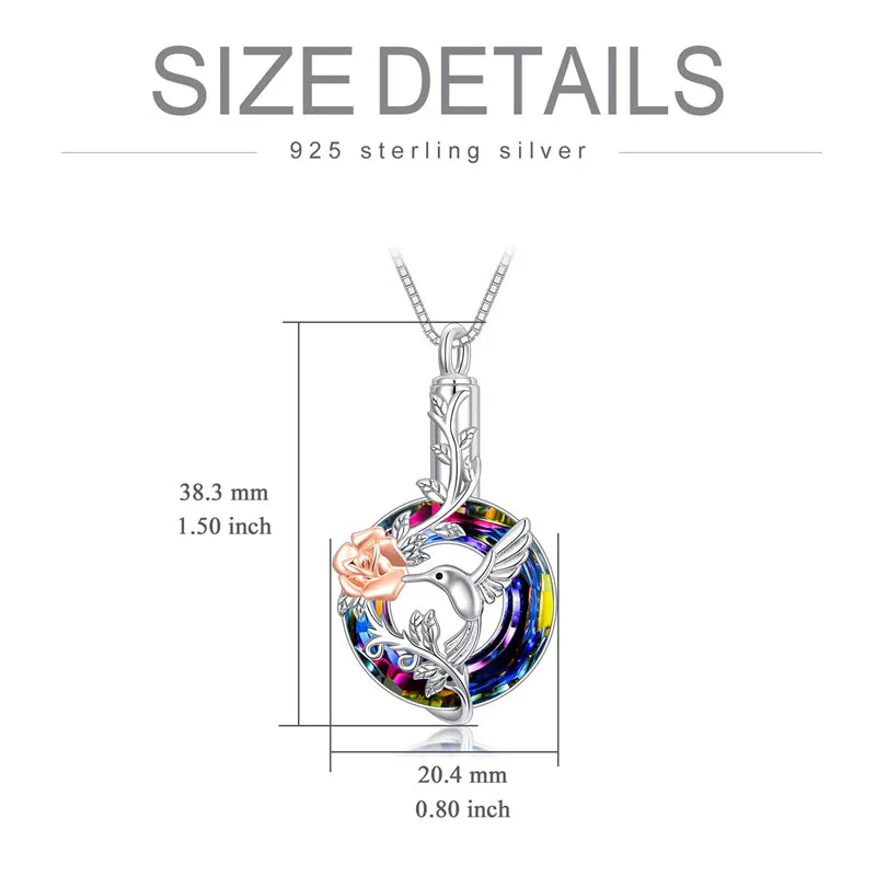 Hummingbird Urn Necklace for Ashes Sterling Silver with Crystal Cremation Jewelry w/Funnel Filler Keepsake Memory Jewelry for Women Girls - Image 33