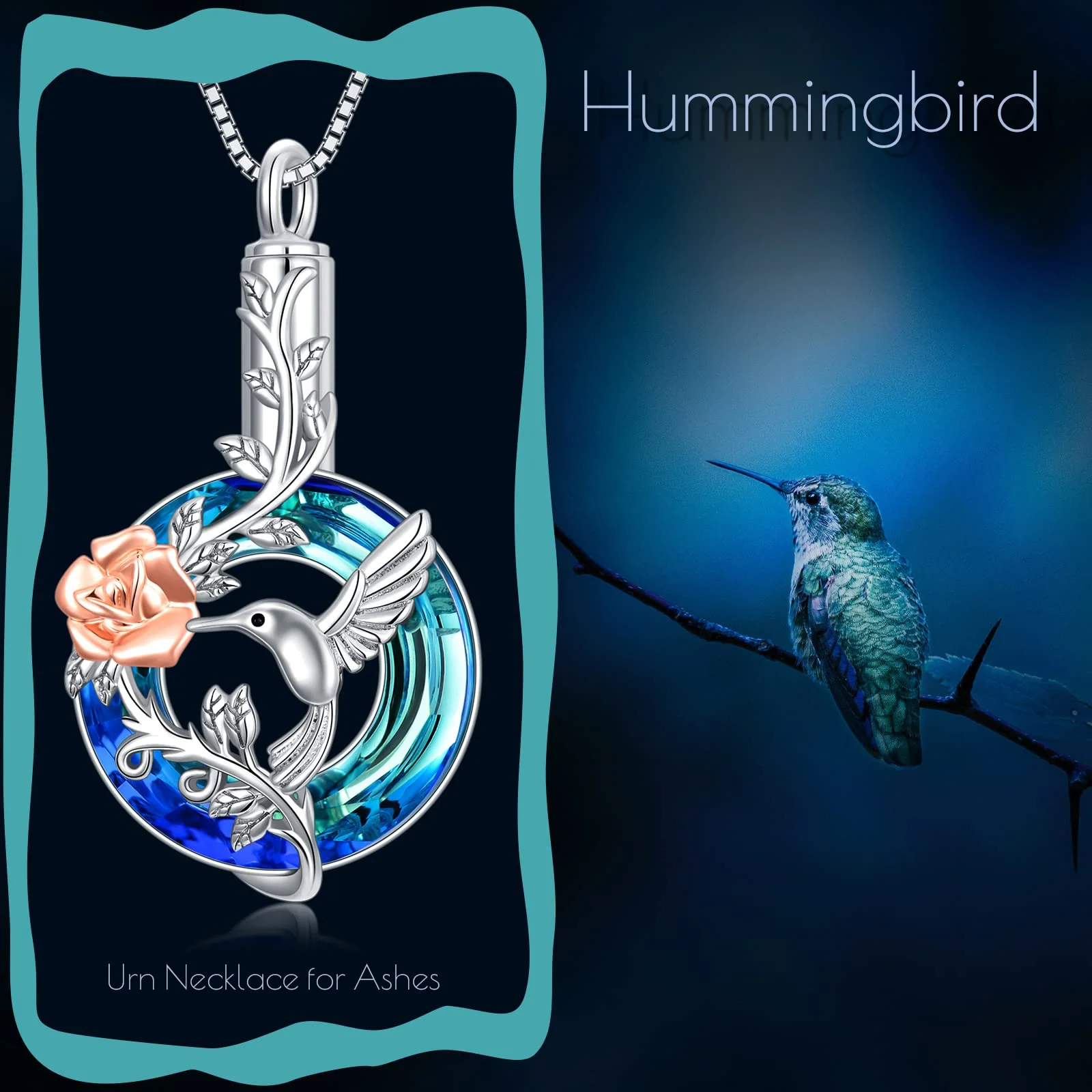 Hummingbird Urn Necklace for Ashes Sterling Silver with Crystal Cremation Jewelry w/Funnel Filler Keepsake Memory Jewelry for Women Girls - Image 4