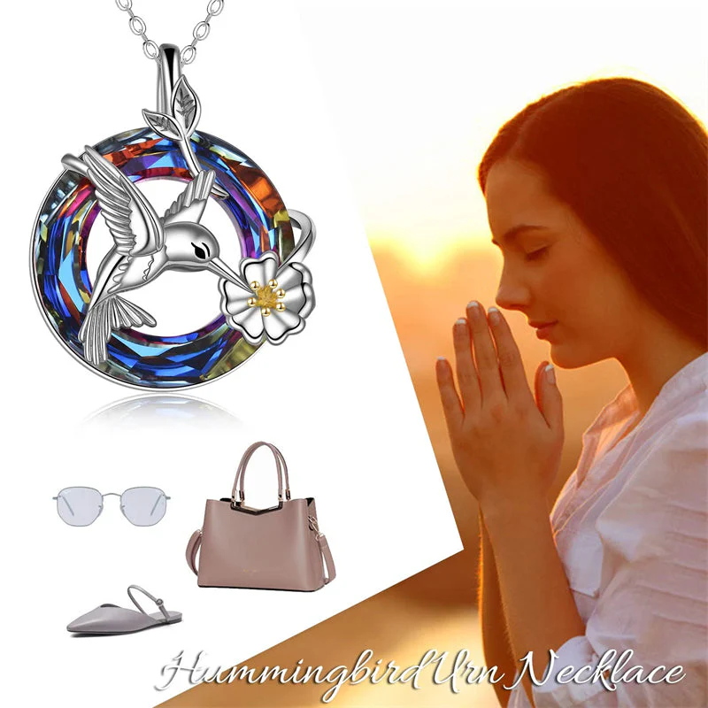 Hummingbird Urn Necklace for Ashes Sterling Silver with Crystal Cremation Jewelry w/Funnel Filler Keepsake Memory Jewelry for Women Girls - Image 45