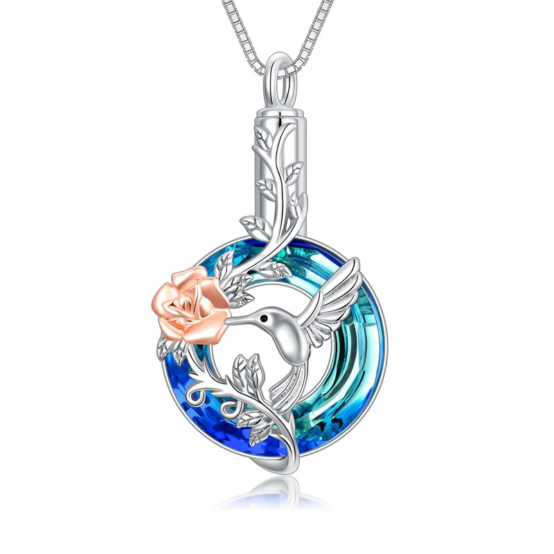 Hummingbird Urn Necklace for Ashes Sterling Silver with Crystal Cremation Jewelry w/Funnel Filler Keepsake Memory Jewelry for Women Girls - Image 47