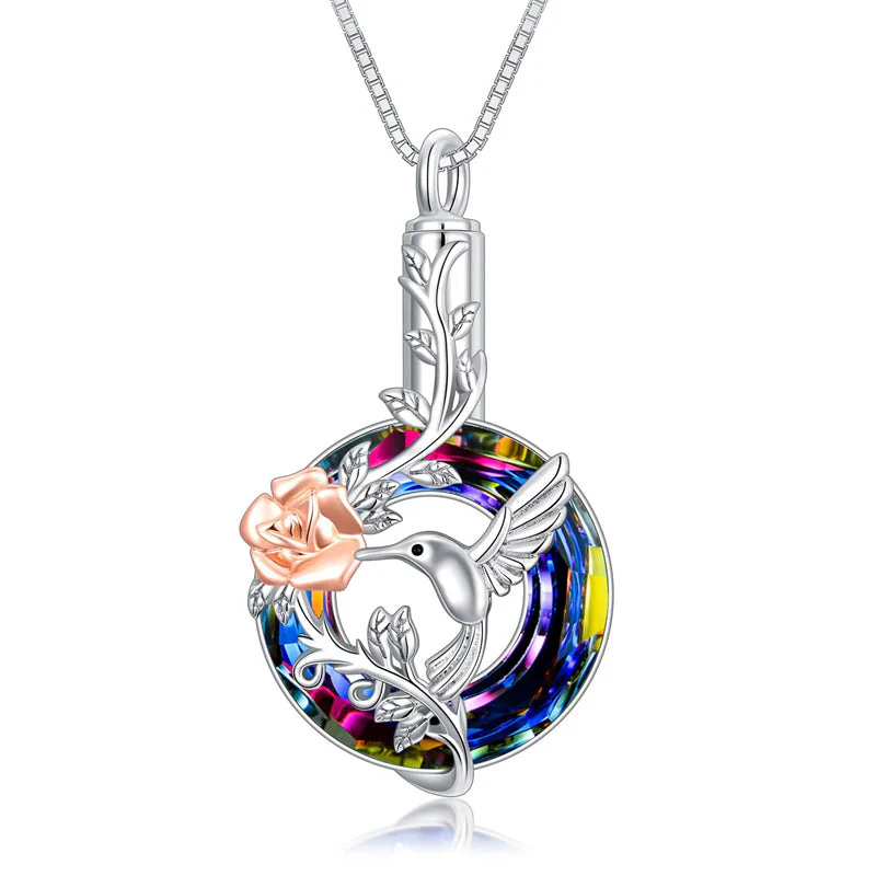Hummingbird Urn Necklace for Ashes Sterling Silver with Crystal Cremation Jewelry w/Funnel Filler Keepsake Memory Jewelry for Women Girls - Image 49
