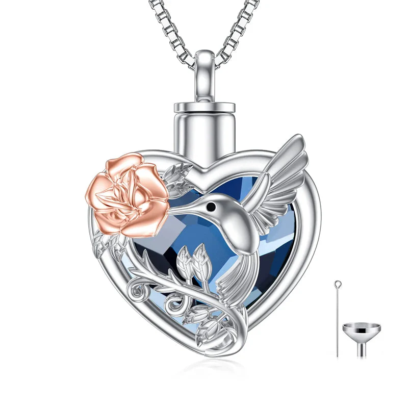 Hummingbird Urn Necklace for Ashes Sterling Silver with Crystal Cremation Jewelry w/Funnel Filler Keepsake Memory Jewelry for Women Girls - Image 5