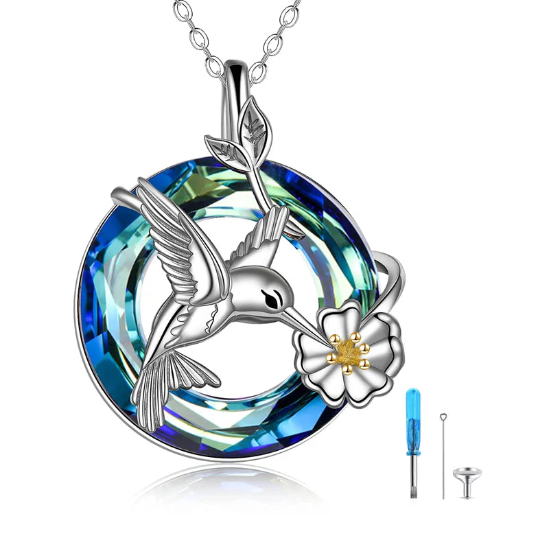 Hummingbird Urn Necklace for Ashes Sterling Silver with Crystal Cremation Jewelry w/Funnel Filler Keepsake Memory Jewelry for Women Girls - Image 50