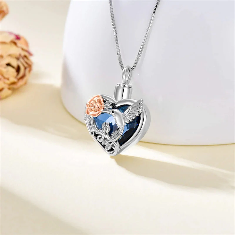 Hummingbird Urn Necklace for Ashes Sterling Silver with Crystal Cremation Jewelry w/Funnel Filler Keepsake Memory Jewelry for Women Girls - Image 6