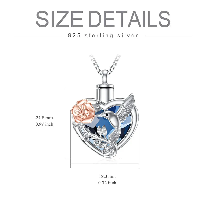 Hummingbird Urn Necklace for Ashes Sterling Silver with Crystal Cremation Jewelry w/Funnel Filler Keepsake Memory Jewelry for Women Girls - Image 9
