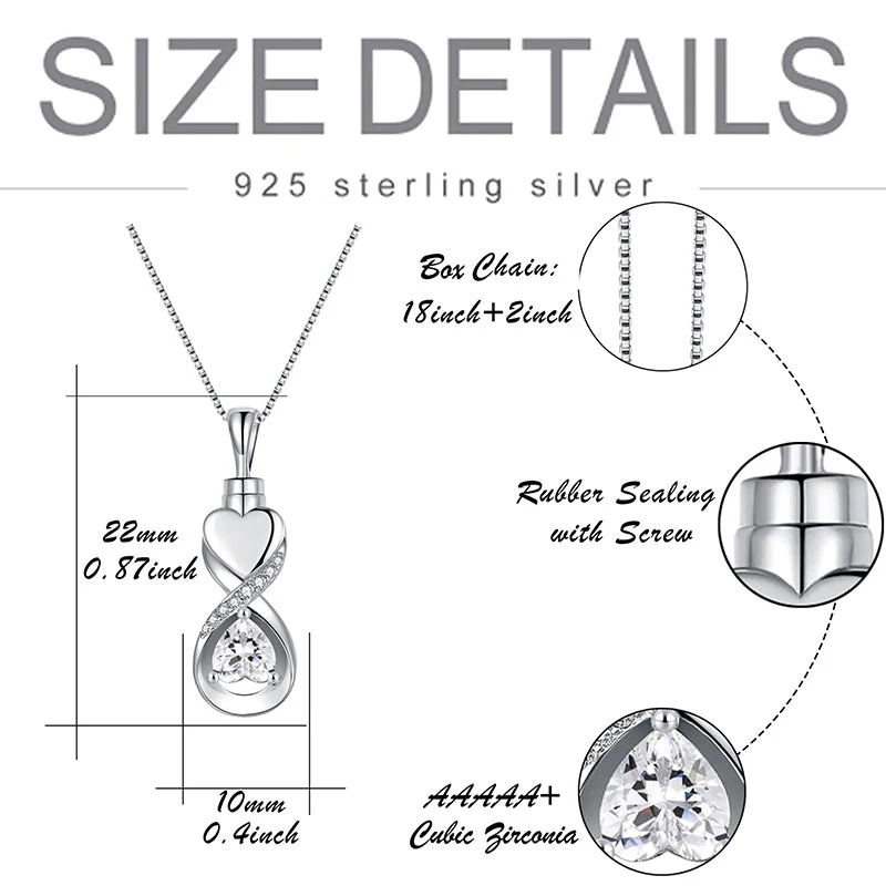Infinity Heart Cremation Jewelry for Ashes Sterling Silver Urn Necklaces for Women - Image 7