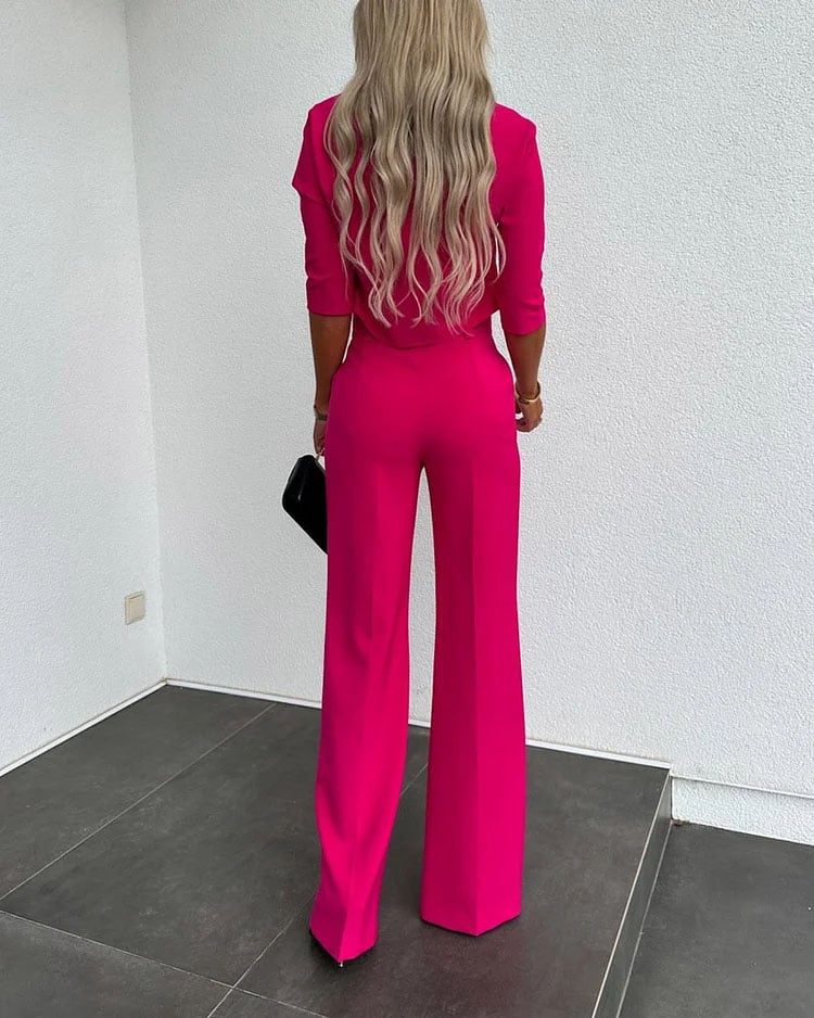 Solid Color Jacket & High Waist Straight Pants Set (Buy 2 Free shipping) - Image 12