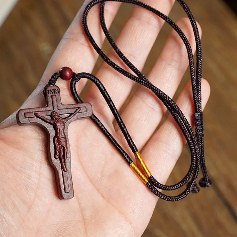Jesus Cross Wooden Necklace - Image 5