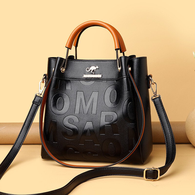 New arrival large capacity soft leather embossed shoulder bag - Image 7