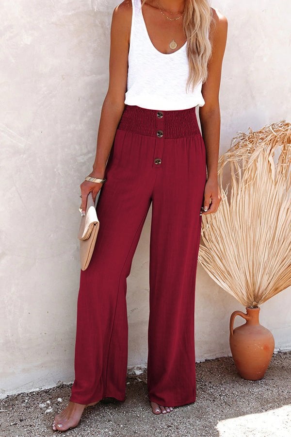 Linen Blend High Rise Smocked Pants - Image 5
