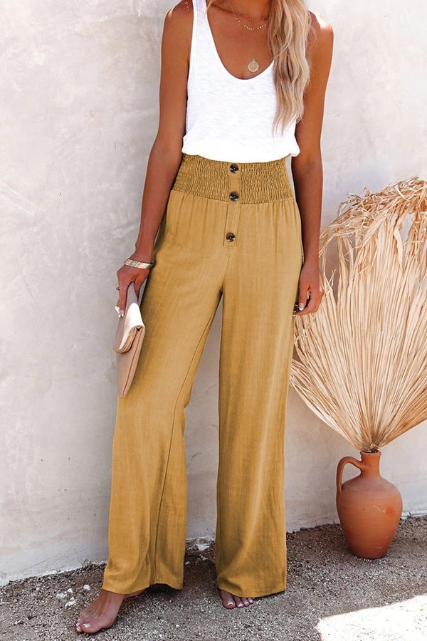 Linen Blend High Rise Smocked Pants - Image 9