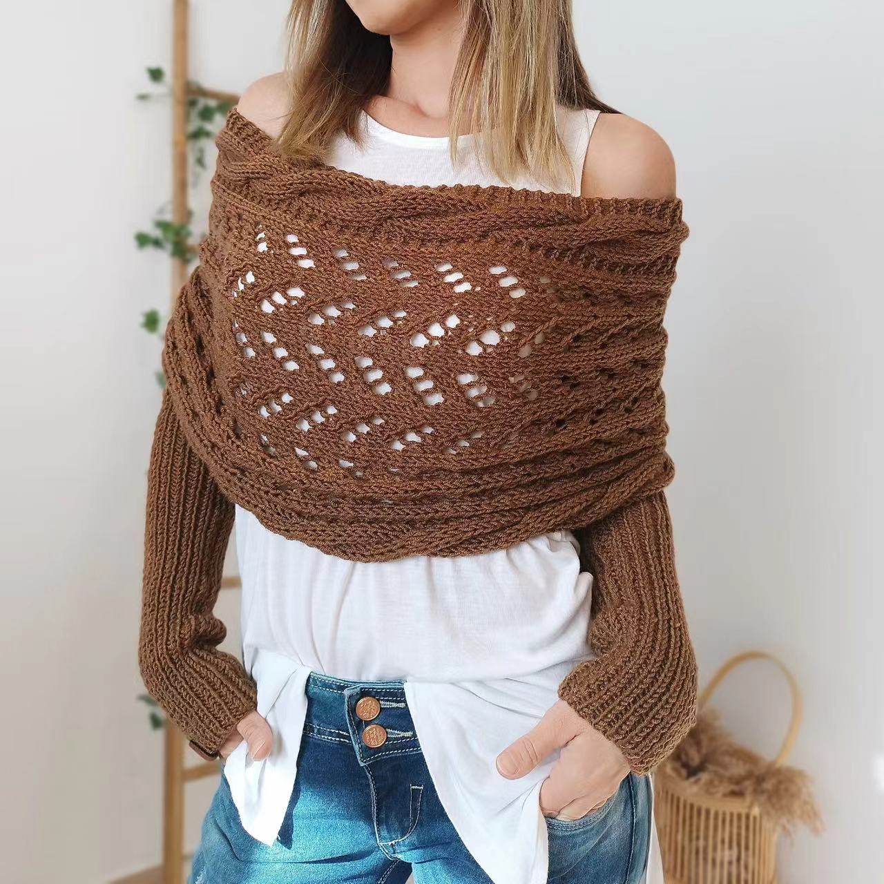 Knitted Cable Wrap, Shrugs For Women, Knitted Wrap - Image 14