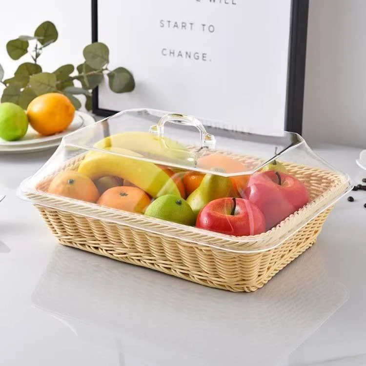 π Large Handwoven Rattan-Style Bread Basket with Clear Acrylic Lid - Image 10