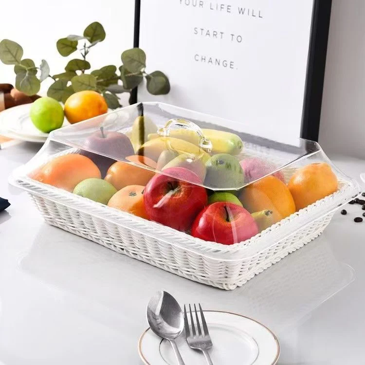 π Large Handwoven Rattan-Style Bread Basket with Clear Acrylic Lid - Image 11