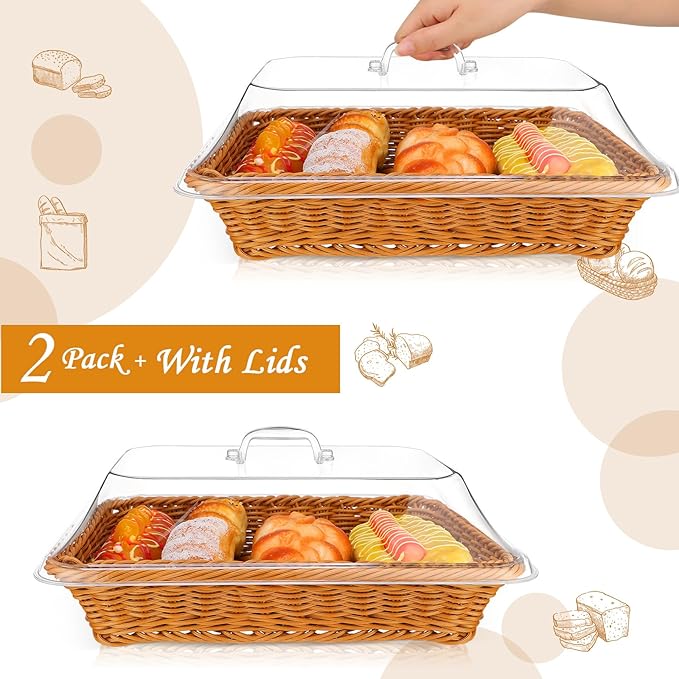 π Large Handwoven Rattan-Style Bread Basket with Clear Acrylic Lid - Image 5