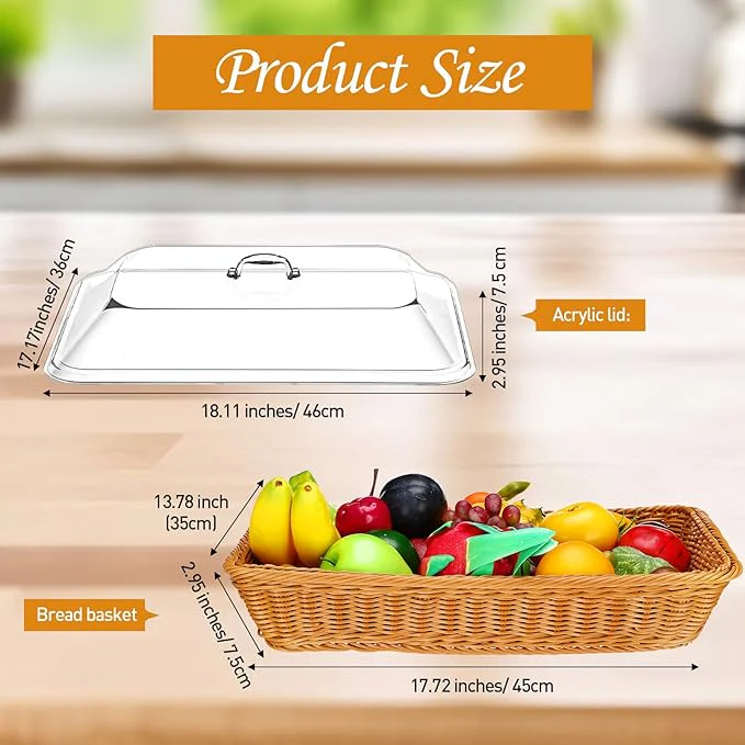 π Large Handwoven Rattan-Style Bread Basket with Clear Acrylic Lid - Image 6