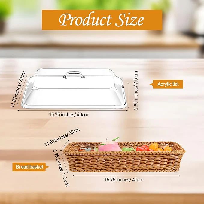 π Large Handwoven Rattan-Style Bread Basket with Clear Acrylic Lid - Image 7