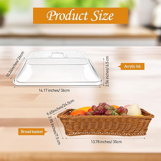 π Large Handwoven Rattan-Style Bread Basket with Clear Acrylic Lid - Image 8