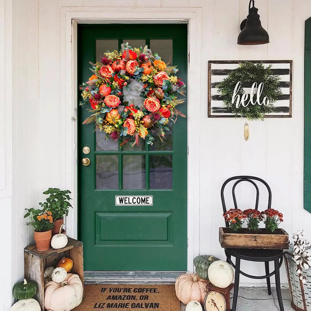 Fall Peony and Pumpkin Wreath - Year Round Wreath - Image 14