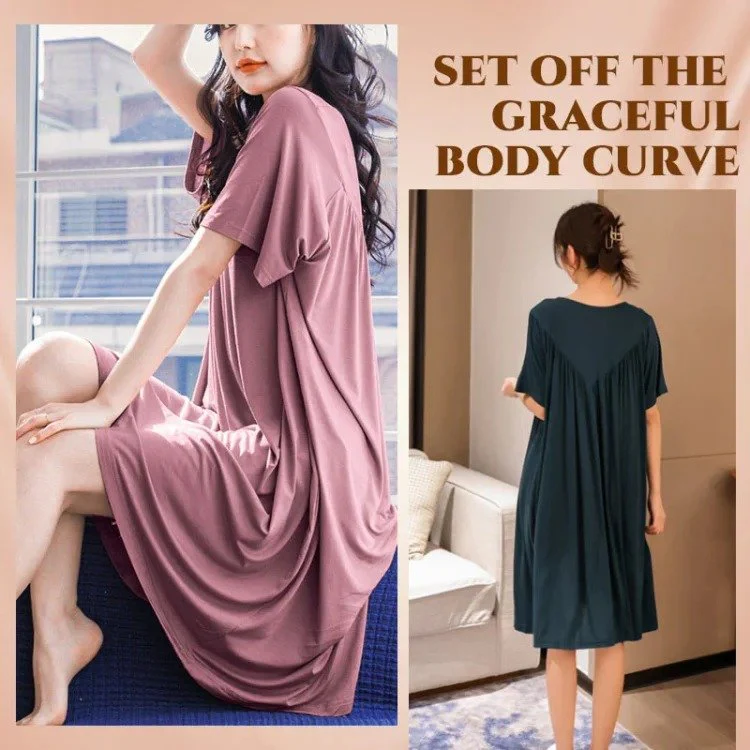 Super Soft Comfortable Short Sleeve Loose Pajama Dress - Image 4