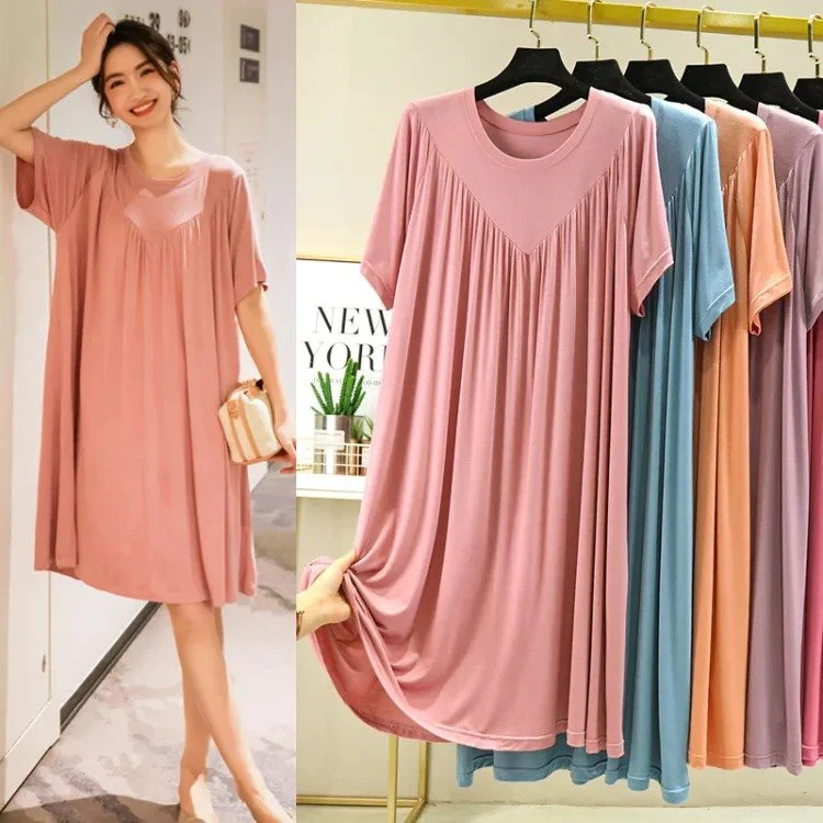 Super Soft Comfortable Short Sleeve Loose Pajama Dress - Image 7