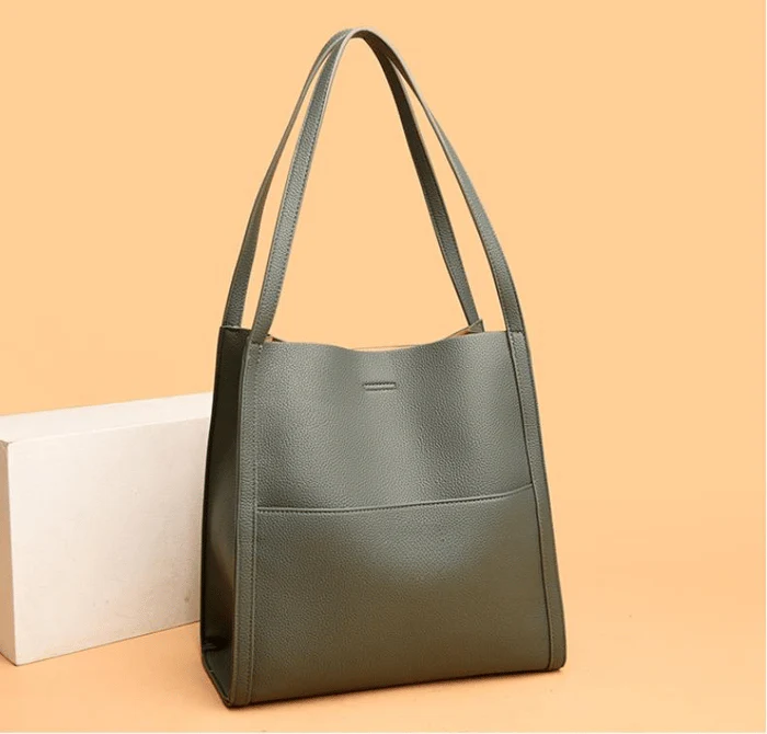 Solid color genuine leather shoulder bag - Image 10