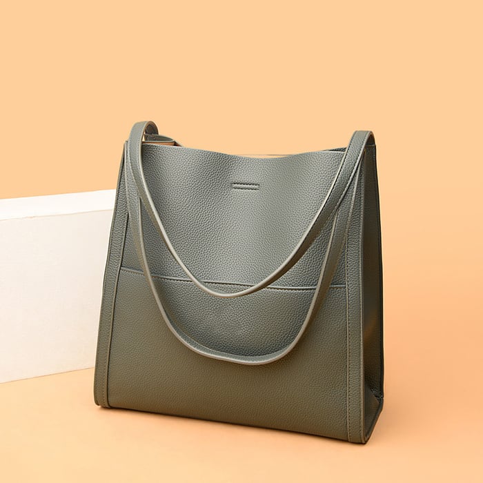 Solid color genuine leather shoulder bag - Image 11