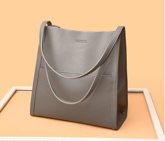 Solid color genuine leather shoulder bag - Image 15