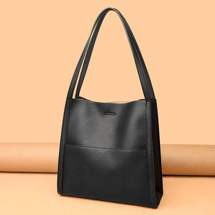 Solid color genuine leather shoulder bag - Image 17
