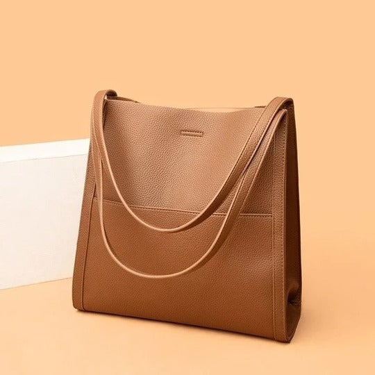Solid color genuine leather shoulder bag - Image 2
