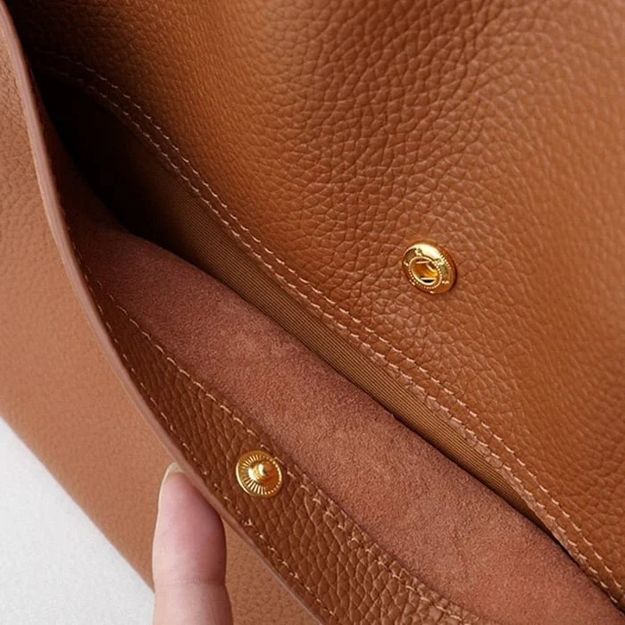 Solid color genuine leather shoulder bag - Image 4