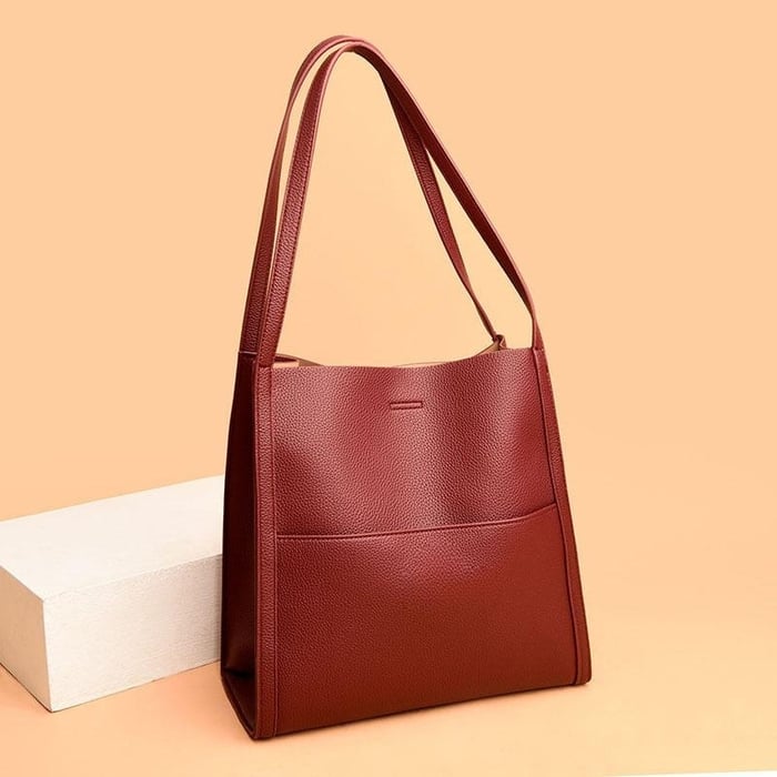 Solid color genuine leather shoulder bag - Image 8