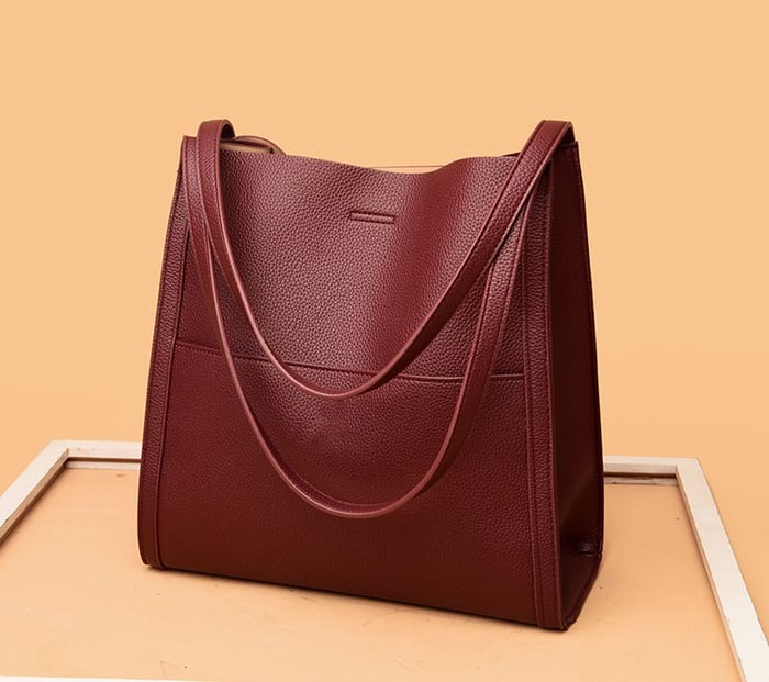Solid color genuine leather shoulder bag - Image 9