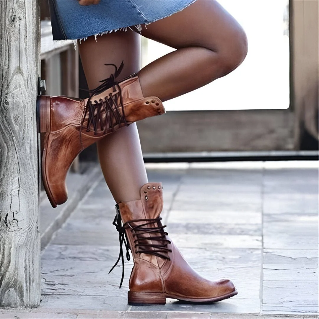 Leather ankle boots with laces - Image 2