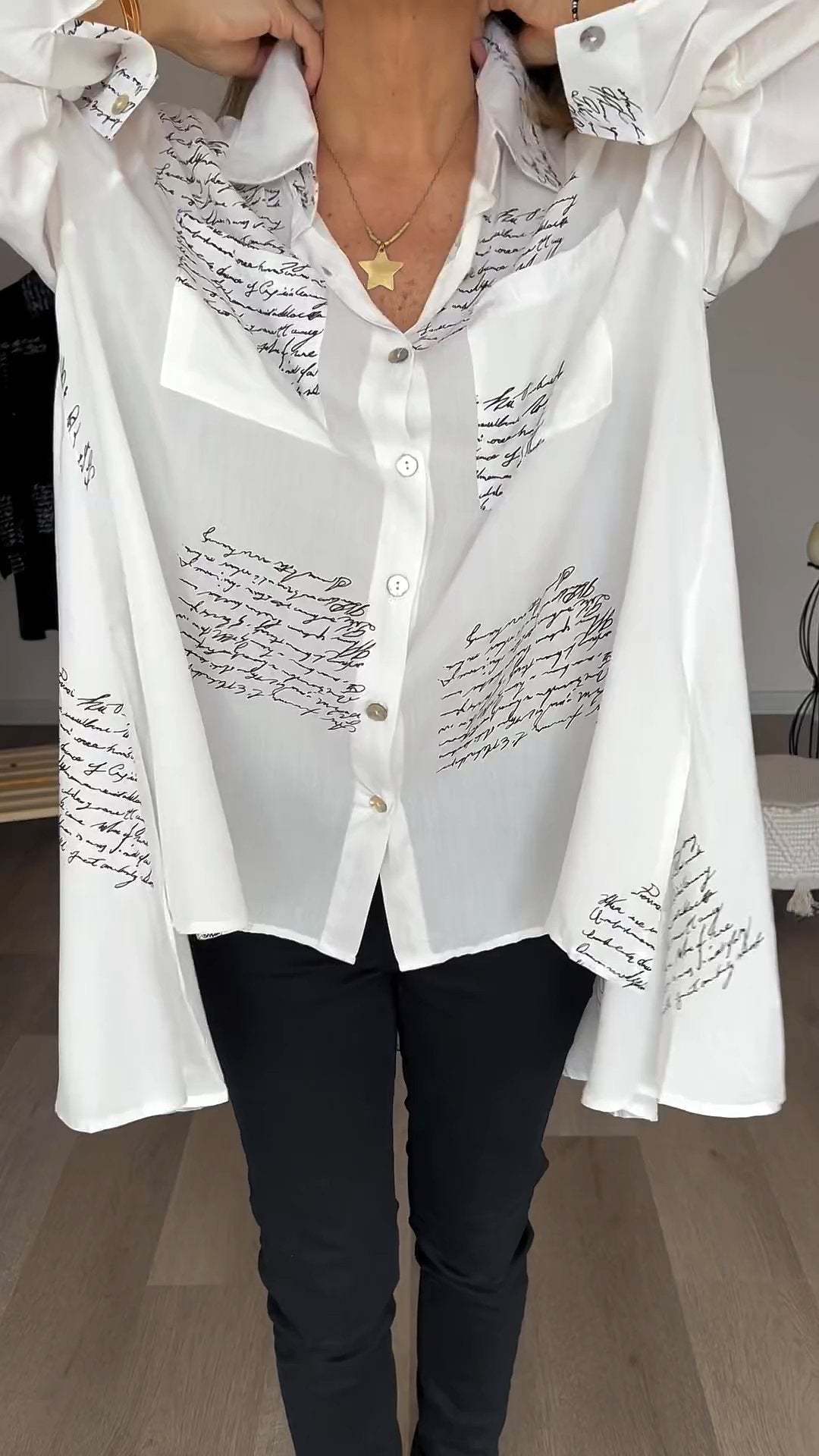 Letter Print Fashion Lapel Shirt - Image 3