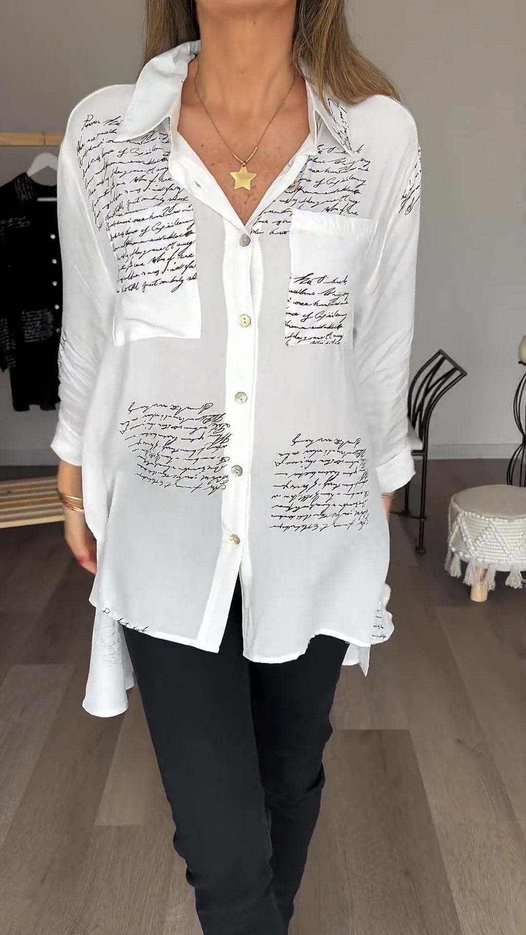 Letter Print Fashion Lapel Shirt - Image 4