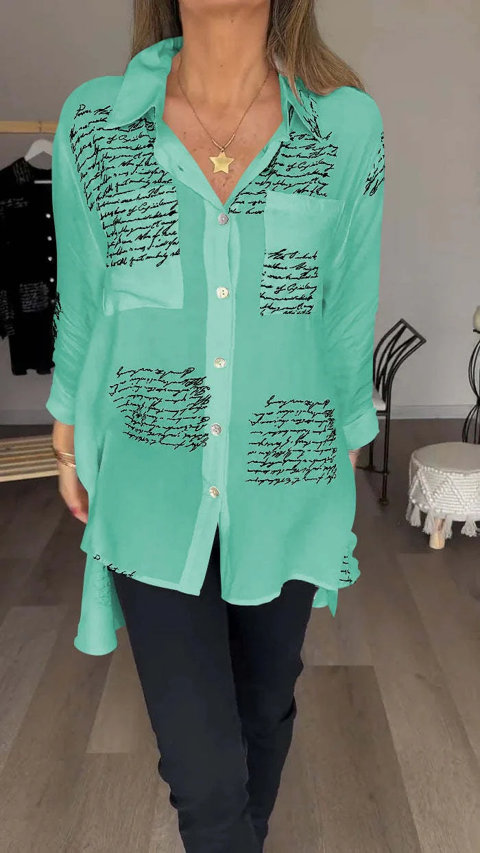 Letter Print Fashion Lapel Shirt - Image 7