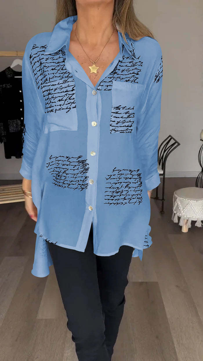 Letter Print Fashion Lapel Shirt - Image 8