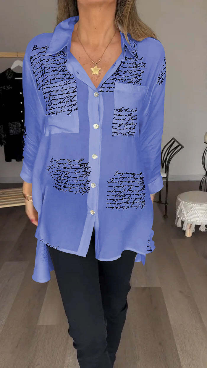 Letter Print Fashion Lapel Shirt - Image 9