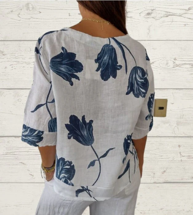 Printed Linen-Cotton V-Neck Pullover Shirt (Buy 2 Free Shipping) - Image 2