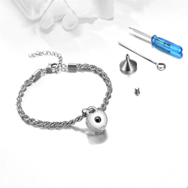 Lock Moonstone Urns Bracelet for Ashes Lock of Love Heart Clasp Charms Urn Ashes Bracelet 925 Sterling Silver Cremation Keepsake Bracelet Jewelry - Image 4
