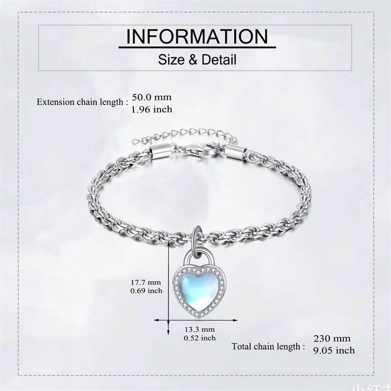 Lock Moonstone Urns Bracelet for Ashes Lock of Love Heart Clasp Charms Urn Ashes Bracelet 925 Sterling Silver Cremation Keepsake Bracelet Jewelry - Image 5