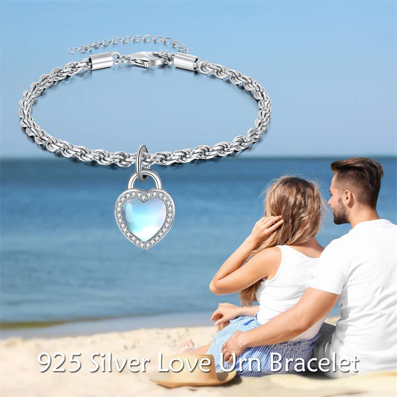 Lock Moonstone Urns Bracelet for Ashes Lock of Love Heart Clasp Charms Urn Ashes Bracelet 925 Sterling Silver Cremation Keepsake Bracelet Jewelry - Image 6
