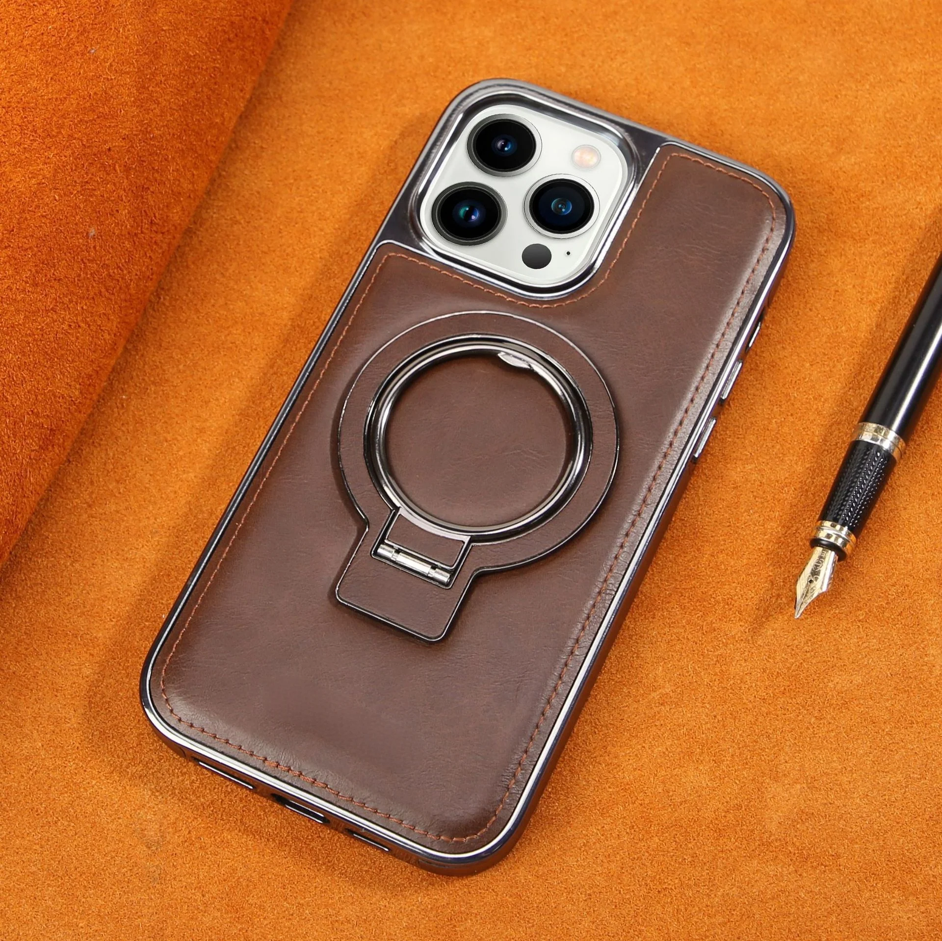 Luxury Leather Invisible Stand iPhone Case - Image 14