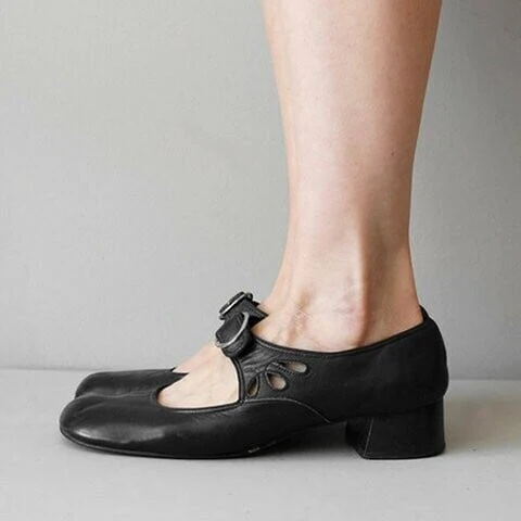 Mary Jane Leather Comfortable Low-Heeled Buckle Strap Shoes - Image 10