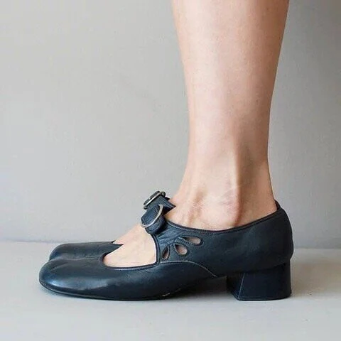 Mary Jane Leather Comfortable Low-Heeled Buckle Strap Shoes - Image 4