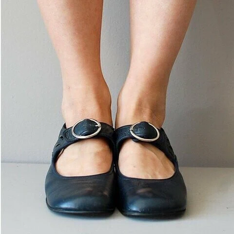 Mary Jane Leather Comfortable Low-Heeled Buckle Strap Shoes - Image 5