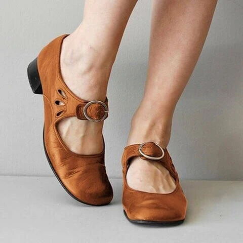 Mary Jane Leather Comfortable Low-Heeled Buckle Strap Shoes - Image 7