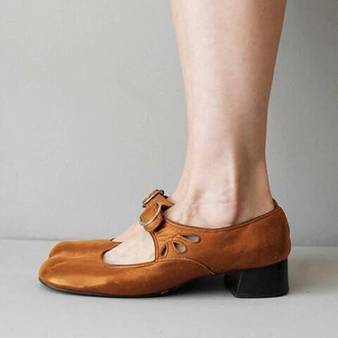 Mary Jane Leather Comfortable Low-Heeled Buckle Strap Shoes - Image 8